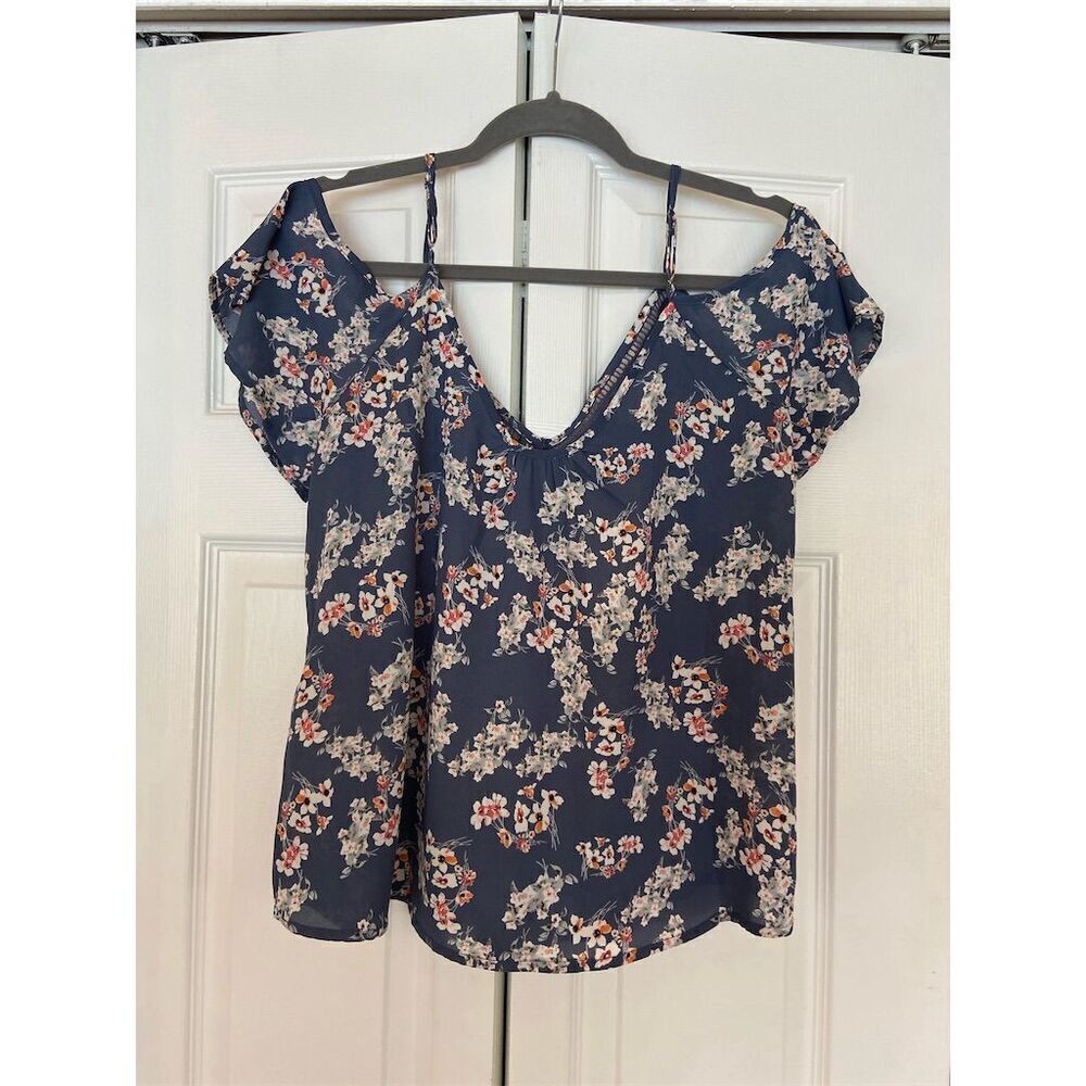 Women's Blue Floral Off Shoulder Blouse Sleeveless Top Size S